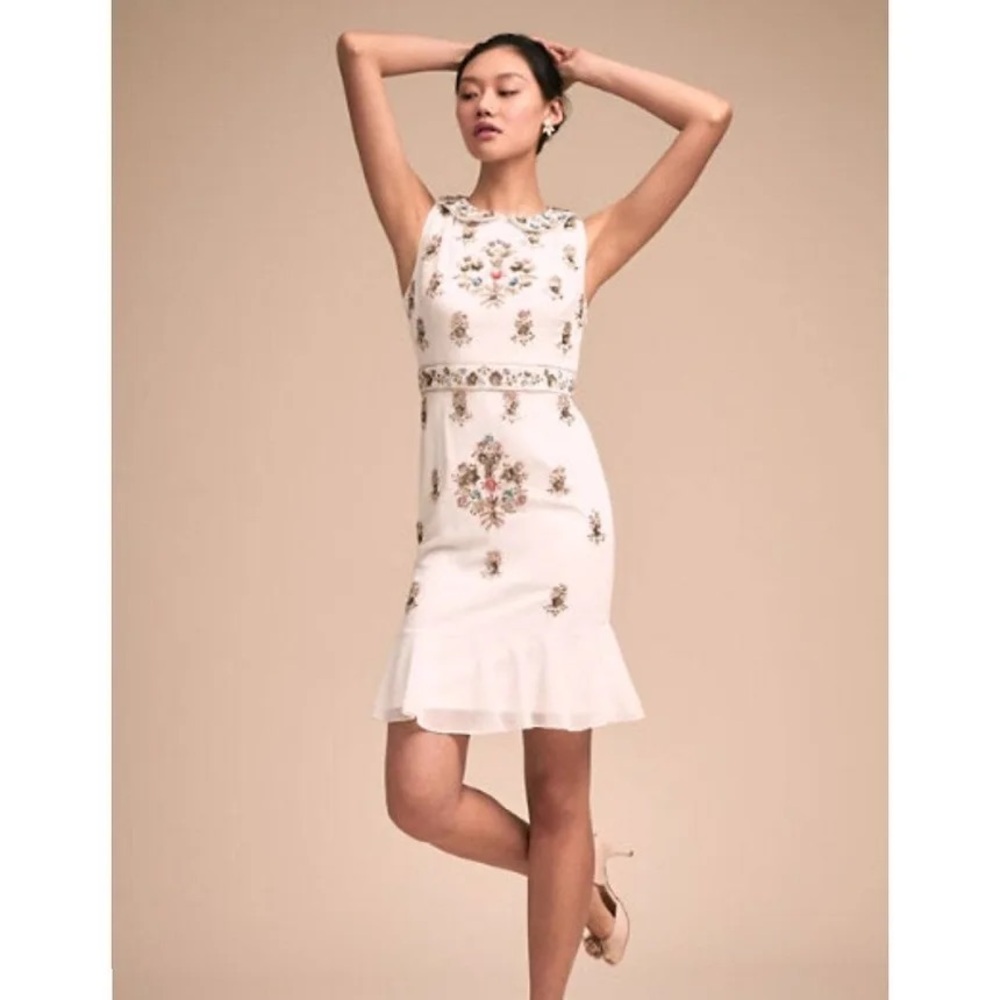 BHLDN bridal Ivory Floral Embroidered Peter Pan Collar Midi Dress - Picture 2 of 6